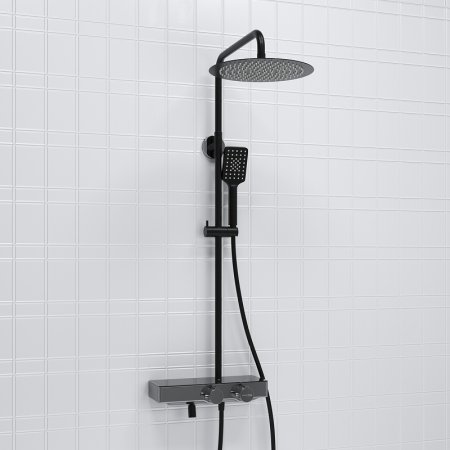 Душевая система WasserKRAFT A114.160.130.CB Thermo с термостатом Черная матовая 