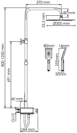 Душевая система WasserKRAFT A114.160.130.CB Thermo с термостатом Черная матовая 