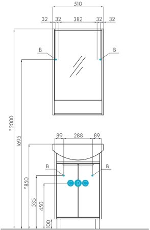Зеркальный шкаф Aquaton Рико 50 1A212302RIB90 Белый Ясень фабрик 