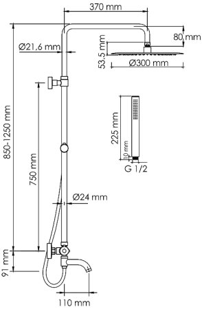 Душевая система WasserKRAFT A188.116.137.087.CH Thermo с термостатом Хром 