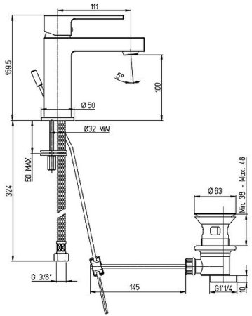 Смеситель для раковины Paini Dax 84CR211RKM Хром 