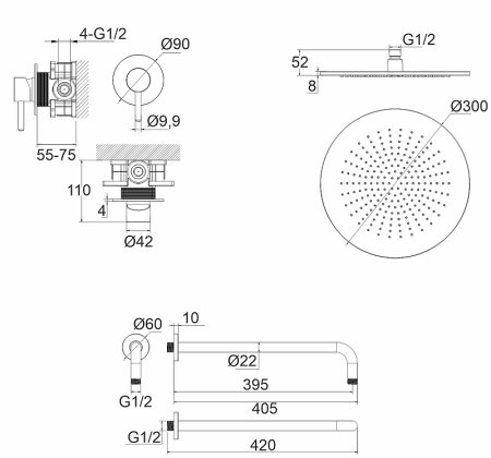 Душевая система Whitecross Y gold YSET01GL Золото 