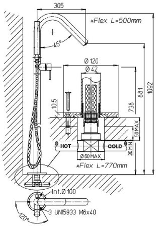 Смеситель для ванны Paini Cox 78CR136 Хром 
