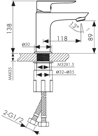 Смеситель для раковины Kaiser Cezar 05011-2 Черный матовый 