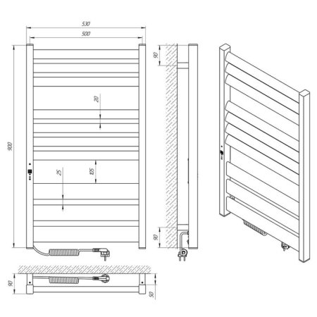 Полотенцесушитель электрический Laris Атлант Премиум ЧК10 500х900 черный, левый 