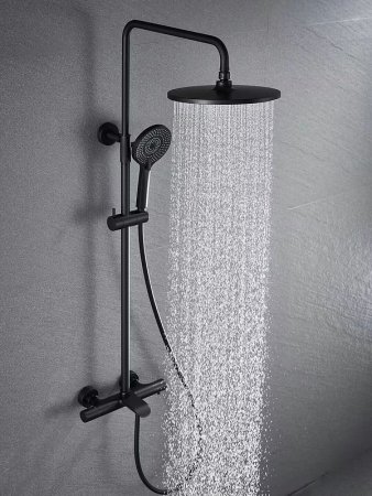 Душевая система Vincea Esse VSFS-1E1TMB с термостатом Черная матовая 