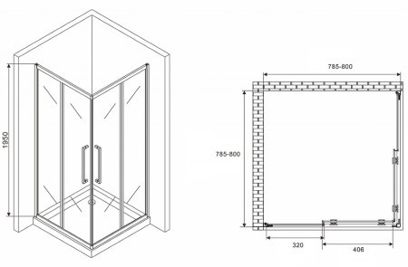Душевой уголок Abber Schwarzer Diamant 80x80 AG02080H профиль Хром стекло прозрачное 