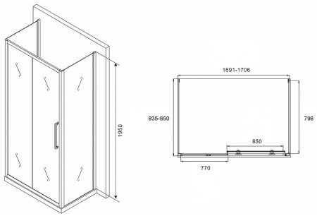 Душевой уголок Abber Schwarzer Diamant 170x85 AG30170BH-S85B-S85B профиль Черный стекло прозрачное 