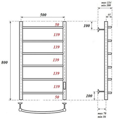 Электрический полотенцесушитель Point Афина PN04858B П6 500x800 диммер справа Черный 