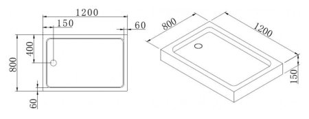 Акриловый поддон Cezares Tray прямоугольный 120x80, без сифона 