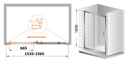 Душевая дверь в нишу Cezares Pratico BF1 155 C Cr 