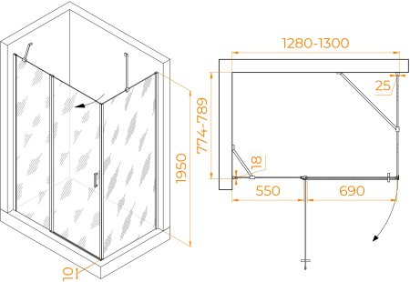 Душевой уголок RGW LE-044 (LE-004+Z-14) 1300x800 