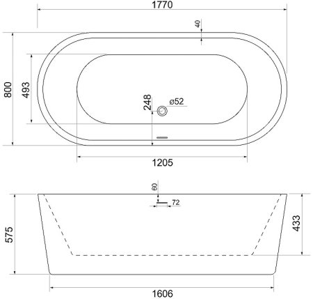 Акриловая ванна BelBagno 177x80 BB109-177-80 без гидромассажа 
