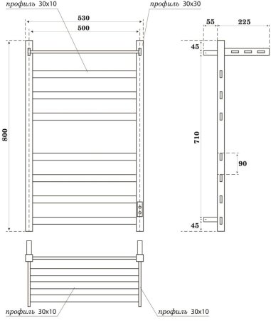 Полотенцесушитель электрический APEXTERMO Terra TR01185WM 800x500 с полкой, белый матовый 