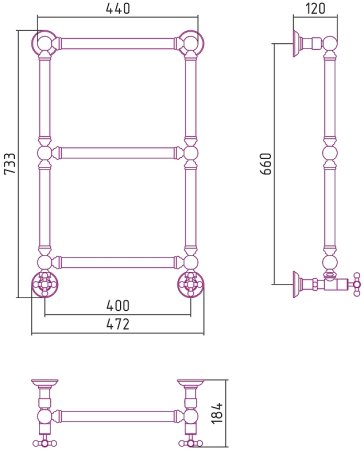 Водяной полотенцесушитель Сунержа Ренессанс 1304 660х400 03-0280-6640 Золото 