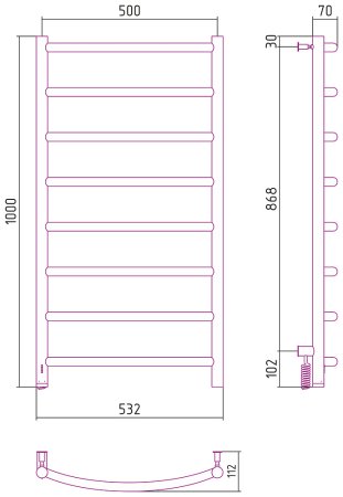 Полотенцесушитель электрический Сунержа Галант 4.0 100х50 L выгнутая 