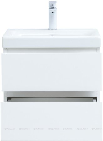 Тумба с раковиной Aquanet Беркли 50 белый глянец (2 ящика) 