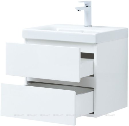 Тумба с раковиной Aquanet Беркли 50 белый глянец (2 ящика) 