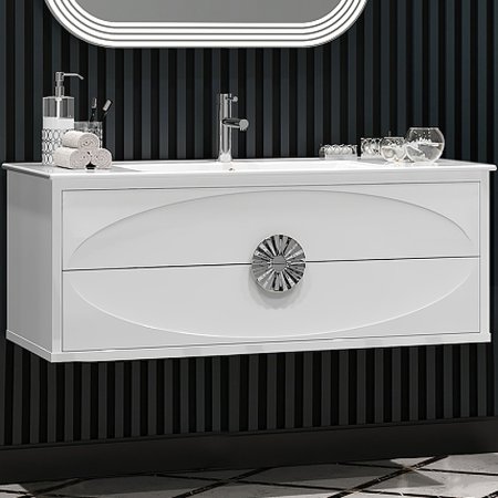 Тумба под раковину Opadiris Ибица 120 00-00003649 подвесная Белая глянцевая, Серебро 