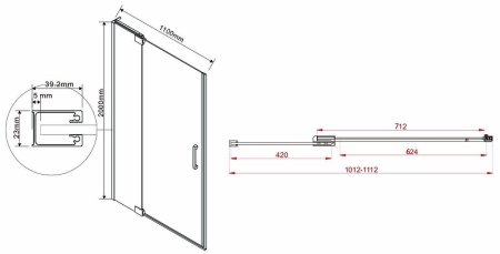 Душевая дверь Vincea Extra 110 VDP-1E1011CLB профиль Черный стекло прозрачное 