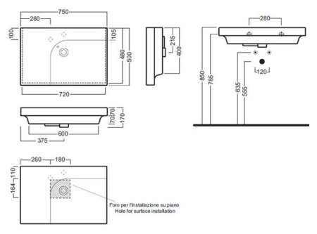 Раковина Hatria Grandangolo DX 75 см 