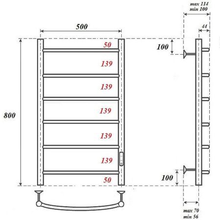 Электрический полотенцесушитель Point Афина PN04858W П6 500x800 диммер справа Белый 