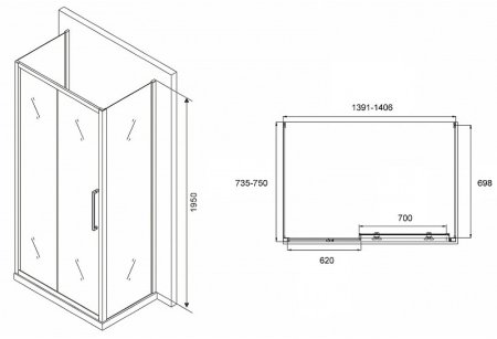 Душевой уголок Abber Schwarzer Diamant 140x75 AG30140MH-S75M-S75M профиль Хром стекло матовое 