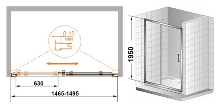 Душевая дверь в нишу Cezares Pratico BF1 150 P Cr 
