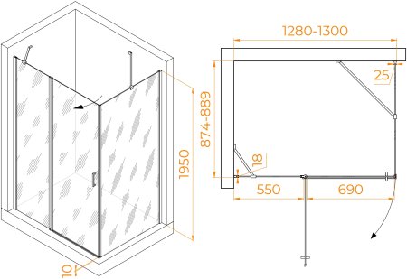 Душевой уголок RGW LE-044 (LE-004+Z-14) 1300x900 