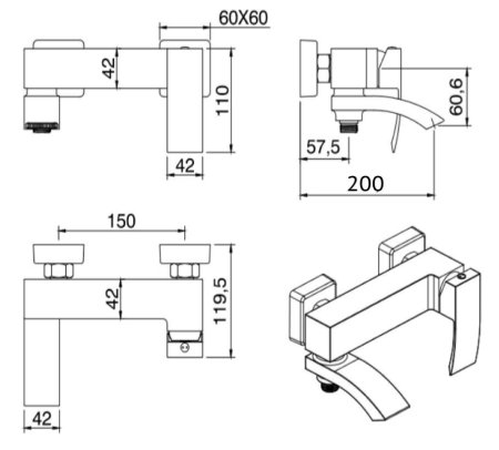 Смеситель Grocenberg GB8007 Gold для ванны, золото 