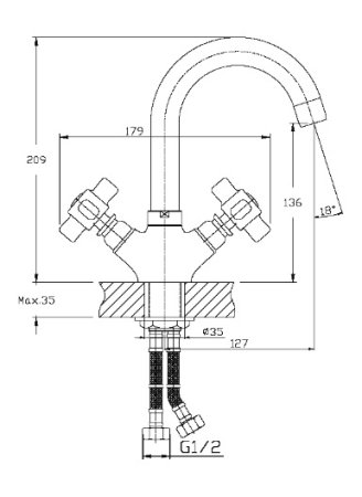 Смеситель для раковины двуручковый ручкой HAIBA HB1218 хром 