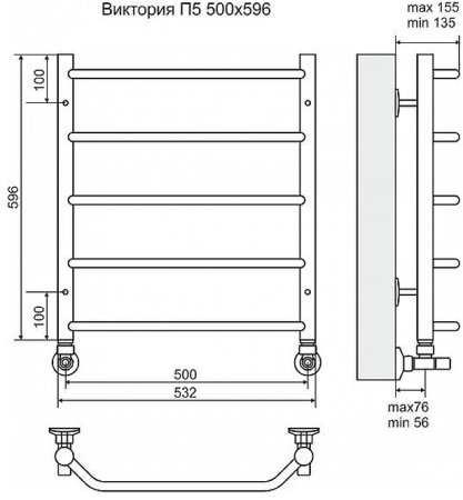 Водяной полотенцесушитель Terminus Виктория П5 500x596 4670030725127 Хром 