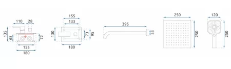 Душевой комплект 250 мм Rea Orix REA-P8463 