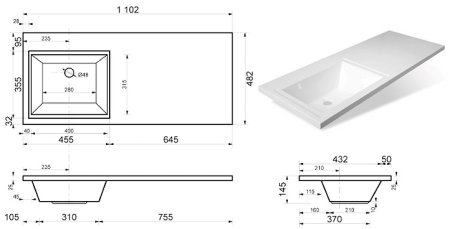 Тумба с раковиной Creto Cafor 110 L 19-W110L Белый глянец 