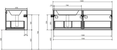 Тумба с раковиной Эстет Dallas Luxe 140 подвесная, 1 ящик, L 