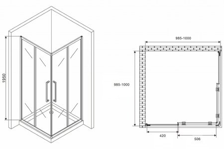 Душевой уголок Abber Schwarzer Diamant 100x100 AG02100H профиль Хром стекло прозрачное 