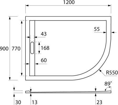Поддон для душа Cezares Tray R550 120х90 см искусственный мрамор, L 