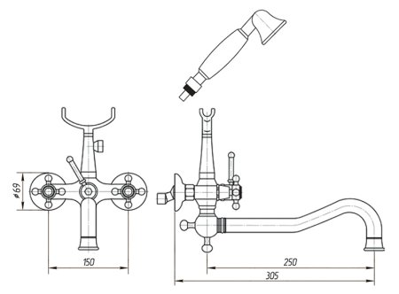 Смеситель Migliore Lady ML.LAD-986.BR для ванны с душем 