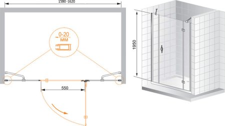 Душевая дверь в нишу Cezares Bergamo B13 60 60/40 C Cr R 