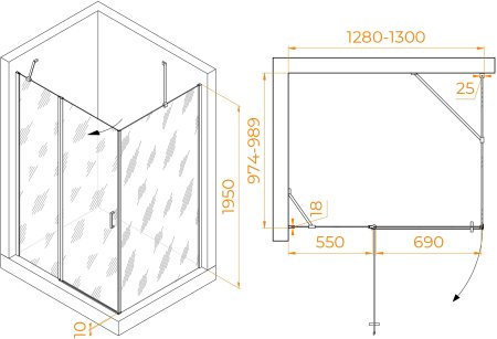 Душевой уголок RGW LE-044 (LE-004+Z-14) 1300x1000 
