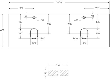 Столешница из МДФ с двумя отверстиями под раковину и с двумя отверстиями под смеситель BelBagno EK-140-2-BO Bianco Opaco 