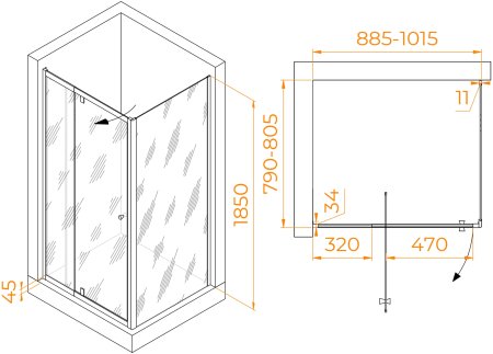 Душевой уголок RGW PA-44 (PA-02 + Z-050-1) 900x800 