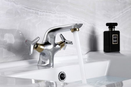 Смеситель для раковины Rossinka RS41-61 Хром Золото 