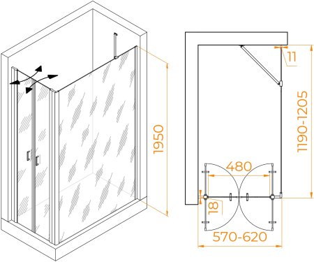 Душевой уголок RGW PA-144 (PA-104+Z-050-2+O-204) 600x1200 