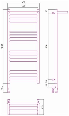 Полотенцесушитель электрический Сунержа Богема 3.0 100х40 L с 1 полкой 