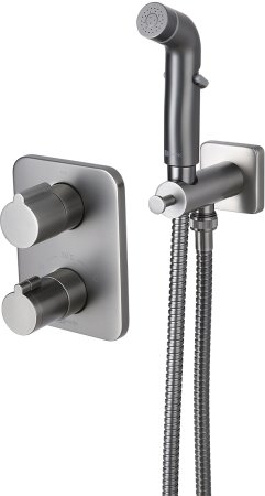 Смеситель Lemark Bronx с гигиеническим душем термостатический встраиваемый (LM3740GM) 