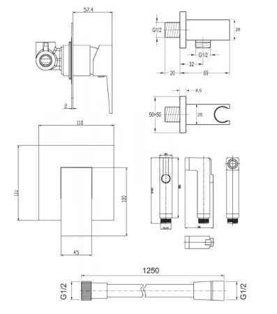 Гигиенический душ Omnires Fresh SYSFRBI1 со смесителем 