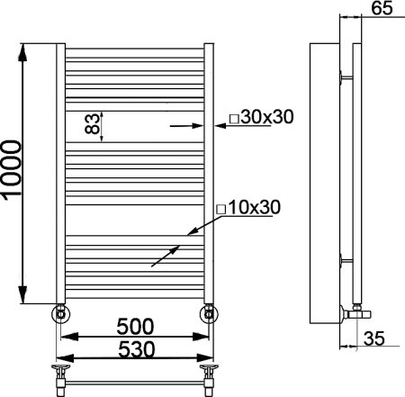 Полотенцесушитель водяной Ника Modern ЛМ-6 100/50, черный матовый 