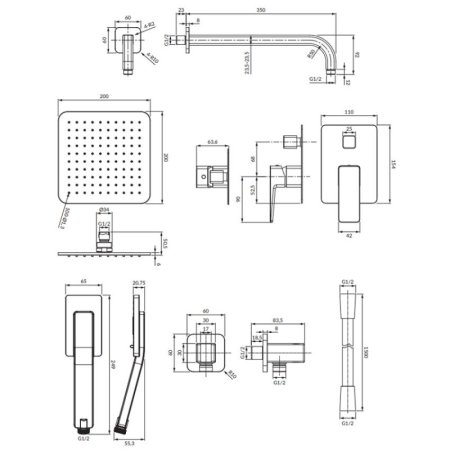 Душевой комплект Omnires Parma SYSPM10GR графит 