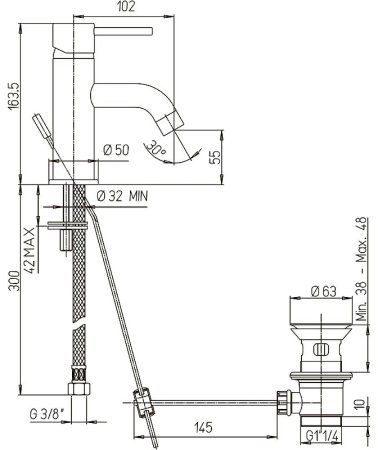 Смеситель для раковины Paini Cox 78PZ211 Черный матовый 